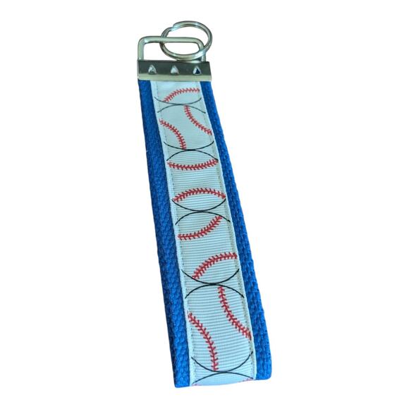 Baseball Keychain Wristlet Handmade Fabric Key FOB Accessory Blue Gift Bag Charm - Picture 5 of 5